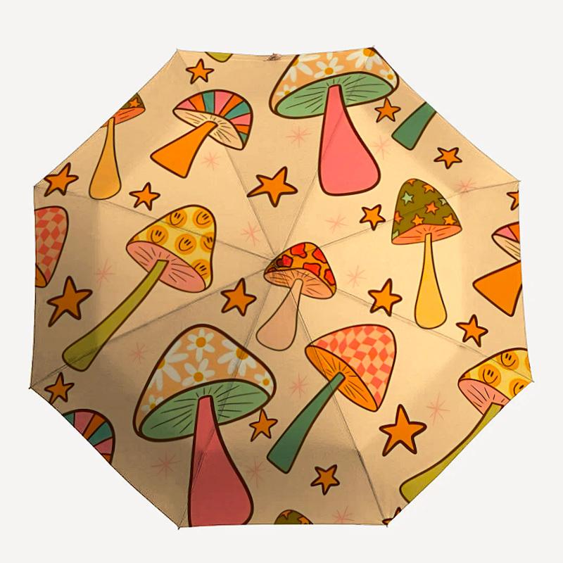 1pc Mushroom Fantasy Automatic Folding Umbrella - Compact 8-Rib Design, Durable Plastic & Iron, 072