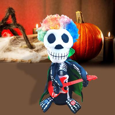 Halloweenowa obrotowa figurka szkieletu elektryczna muzyka obracający się szkielet z czerwonymi oczami