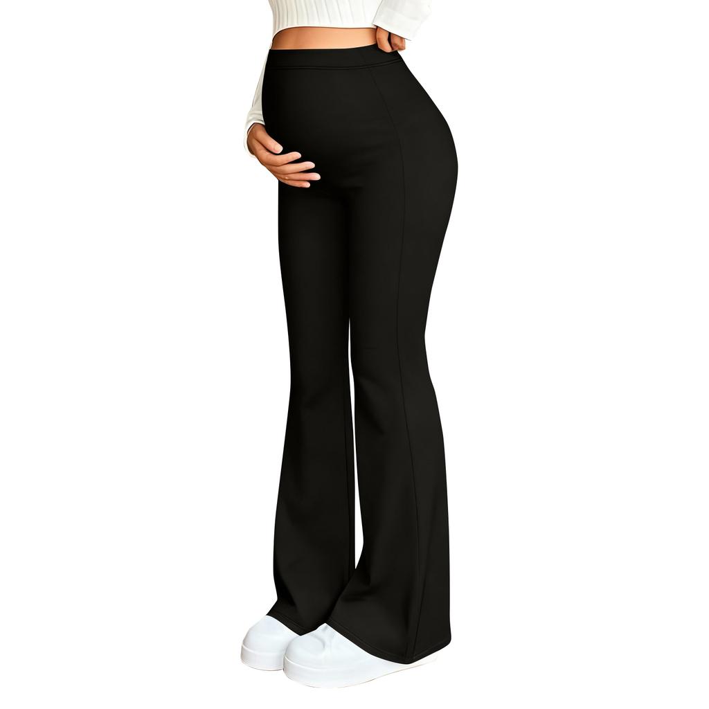 Pantaloni de yoga pentru maternitate, Cu buzunar pe burtă, Pantaloni elastici cu picior larg pentru lucru/casual, Pantaloni lounge pentru maternitate
