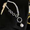 Light Luxury Temperament Full Diamond Large Circular Pearl Necklace Design Sense Splicing Collarbone Chain Women Sexy Jewelry