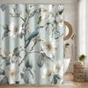 Floral And Bird Patterned Shower Curtain, Made Of Polyester Fabric, Machine Washable With Hooks Suitable For Bathroom Decoration