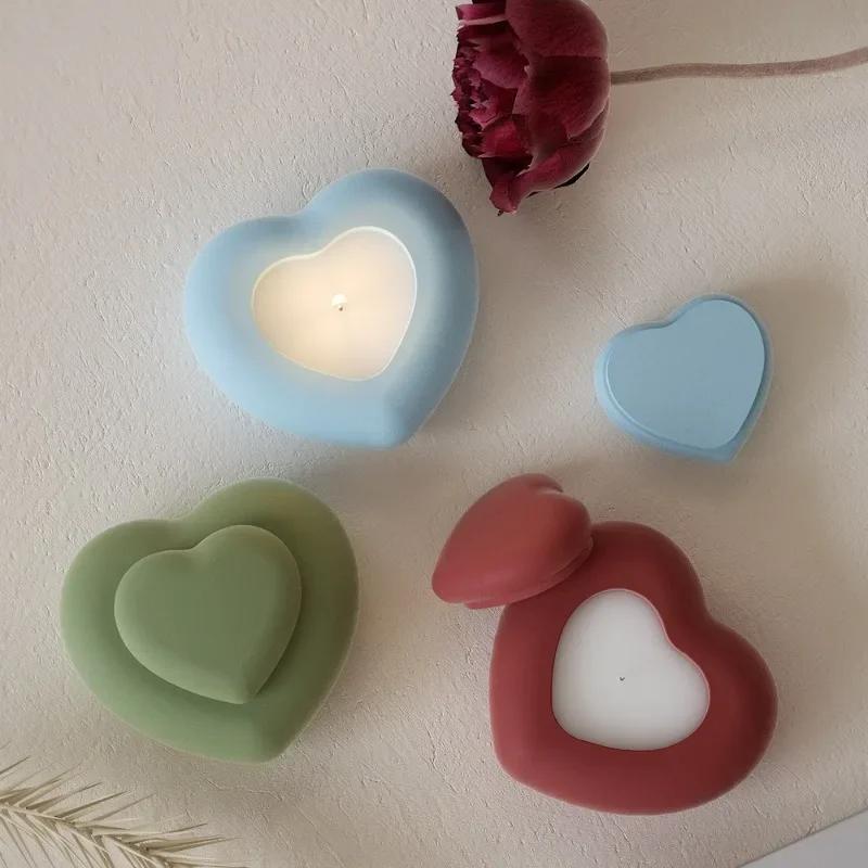 Love Heart Shape Silicone Mold Aromatherapy Candle Epoxy Resin Plaster Mould Handmade Soap Silicone Molds Candle Making Supplies