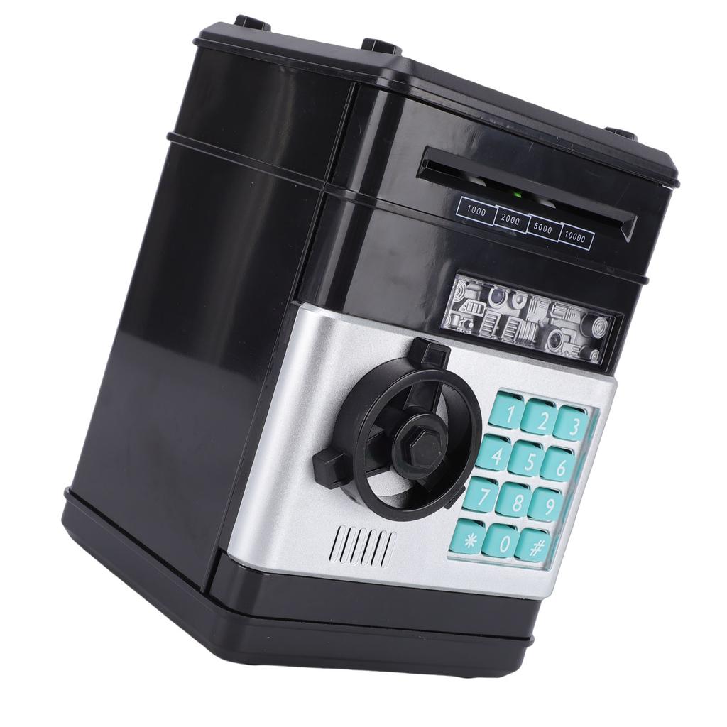 Kids Piggy Bank Password Automatic Paper Scroll Electronic Money Savings Box Mini Toy for 3-12 Years Old Boys Girls Black