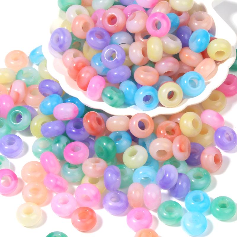 Two-Color Gradient Flat Round Acrylic Abacus Beads - Large Hole Spacer Beads for DIY Beading and Bracelets