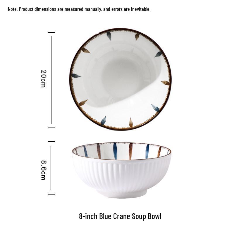 Japanese Ceramic Tableware Set: Microwaveable Rice Bowls, Plates, Noodle Bowls, and Large Soup Bowls for Home Use 8 inch Blue Wheat Soup Bowl x1