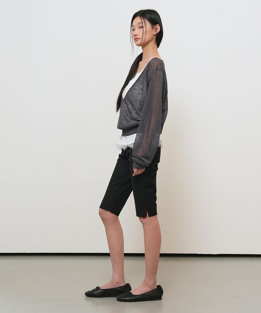 GENERALIDEA Deep V-Neck See-Through Knit Pullover [Charcoal] / Gf2Lkp544