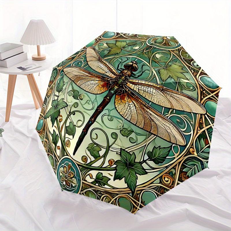 1pc Dragonfly Nature Automatic Open/Close Umbrella, Functional Design, 8-Ribs Sturdy Canopy, Durable Ribs, Outdoor Accessory, Fun Pattern, H