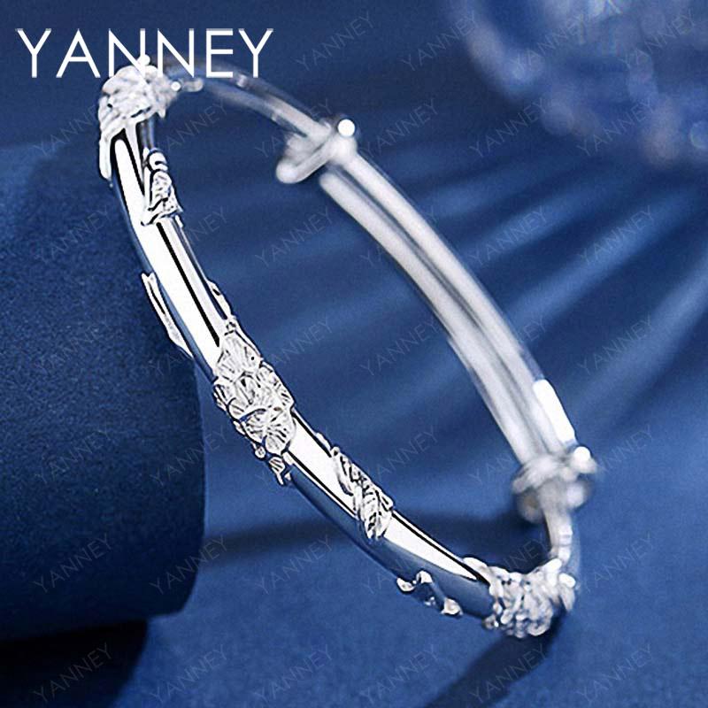 Elegant 925 Sterling Silver, Simple, Fine Embossed Flowers, Adjustable, Bangle Fashion, Women's Charm, Party Jewelry, Gift,