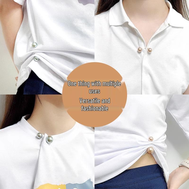 Waist-Cinching Pin: Adjustable Brooch with Pearl Button for Slimming and Anti-Exposure