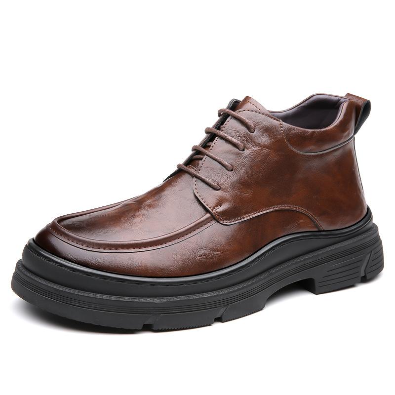 

Men s Leather Boots Fleece Warm Martin Boots Fashion Thick-soled Tooling Shoes Medium Top Shoes Trendy Boots Men 44