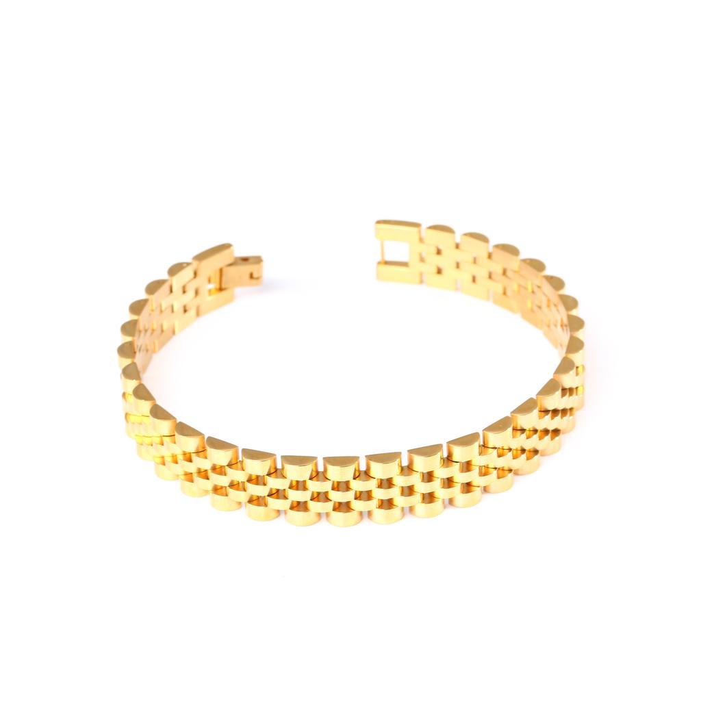 15mm Wide Curved Bar Watch Band Bracelet for Men Stainless Steel Adjustable Titanium Steel Korean Fashion Jewelry