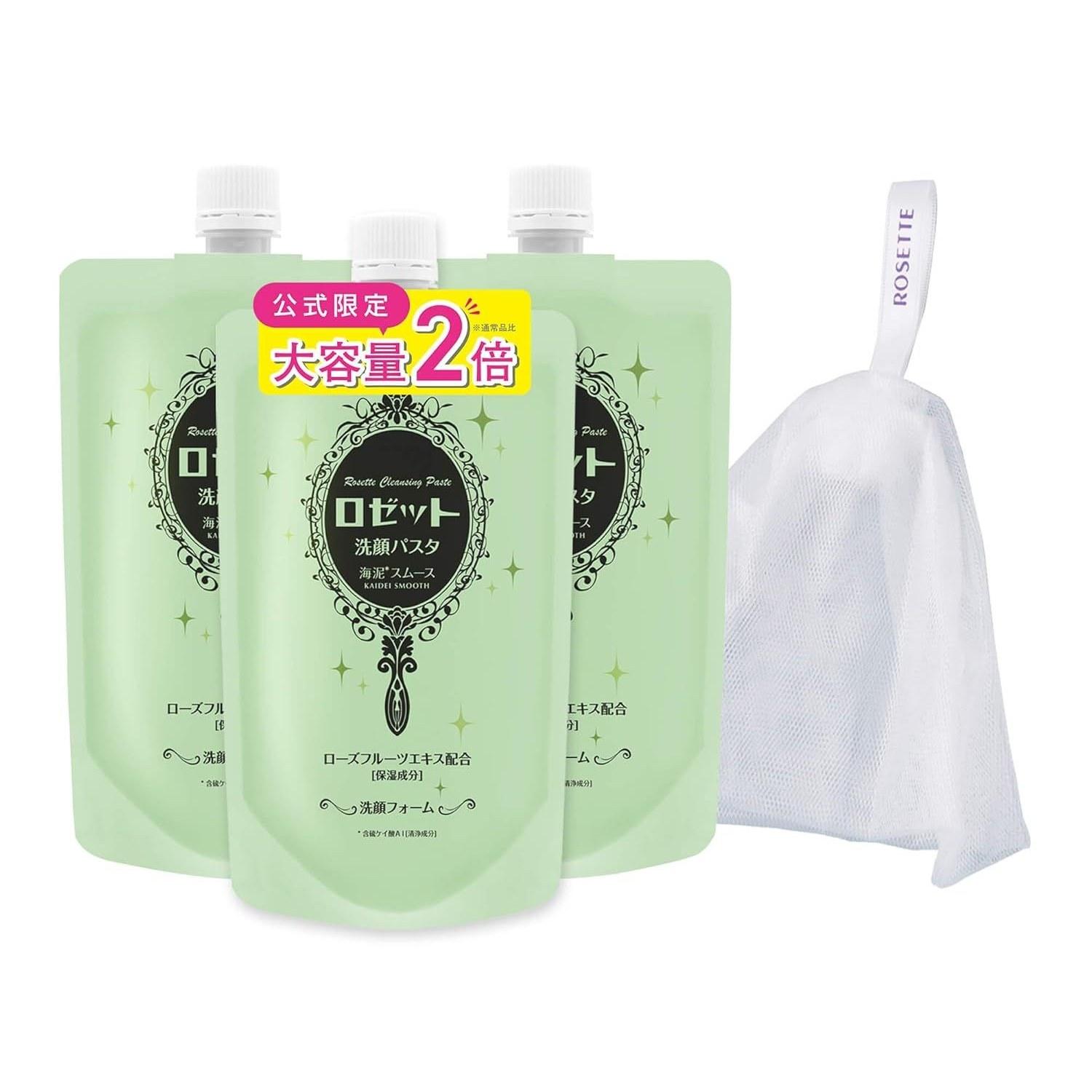 Очищающая паста с эффектом пилинга Rosette Sea Mud Smooth 240 г Увеличенный объем 3 упаковки + Сетка для взбивания пены Поры
