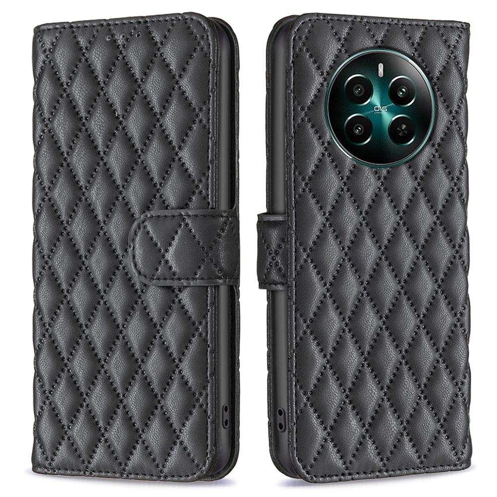 BINFEN COLOR BF Style-14 Etui Portfel Skórzany w Romby na Telefon Realme 12 4G/12+ 5G