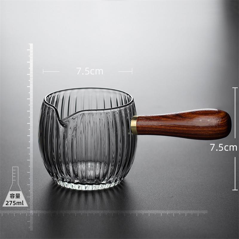 Japanese Side Wooden Handle High Borosilicate Stripe Glass Tea Dispenser Fair Cup Chahai Kung Fu Tea Ceremony Tea Set