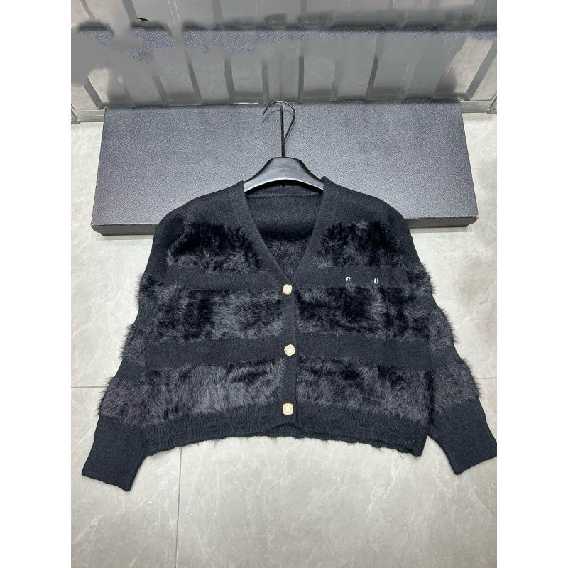 Miu Style 2025 Embroidered Mink Fur Knit Cardigan - Winter Loose Fit, Age-Reducing Versatile Outerwear