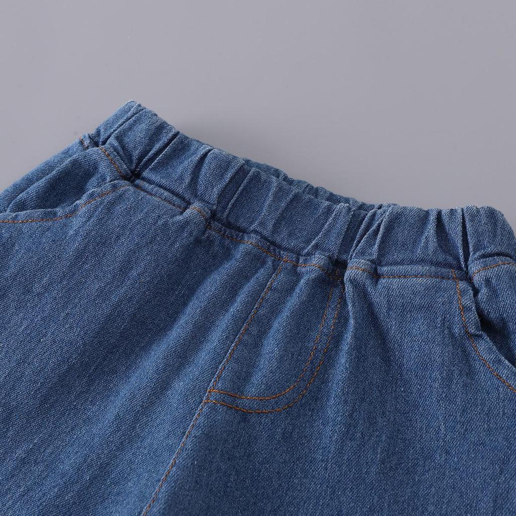 Boys' Dinosaur Print Two-Piece Set: Lapel Long Sleeve Top & Elastic Denim Pants