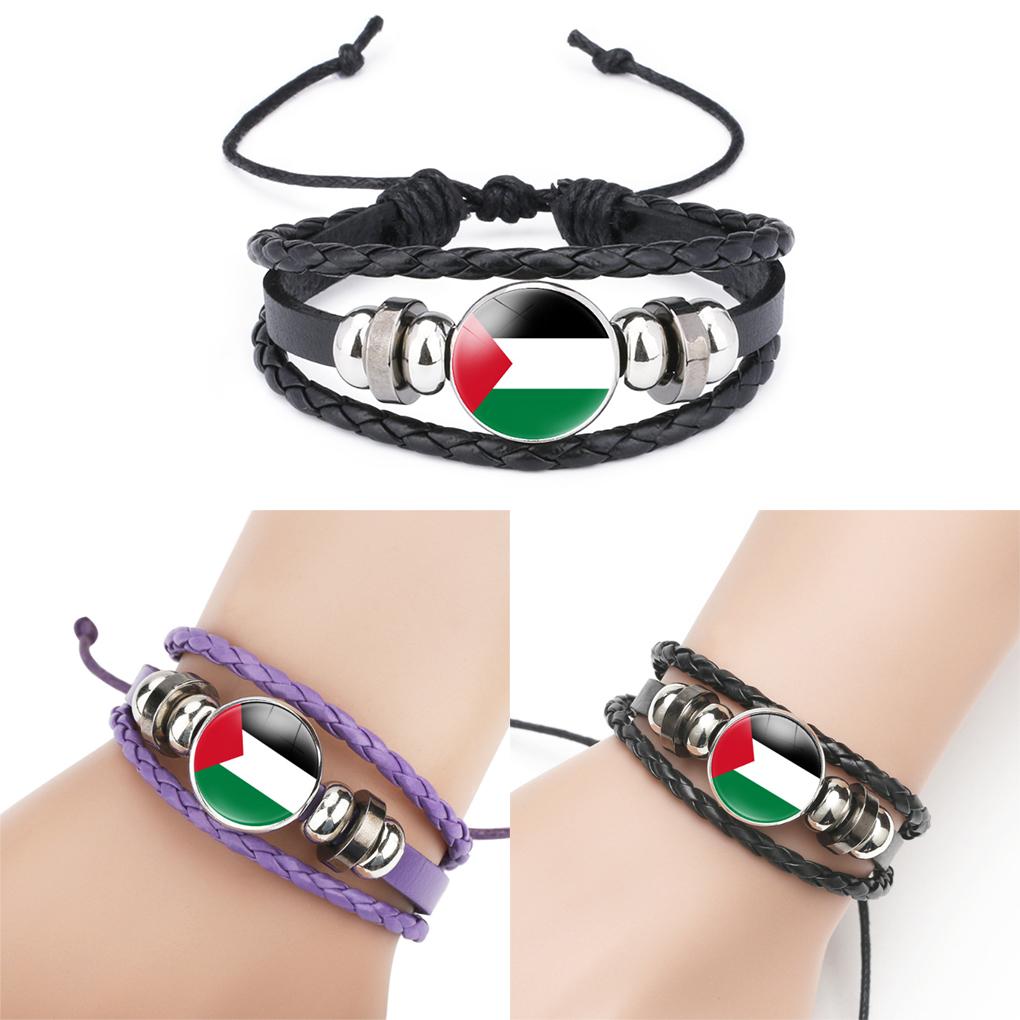 2pcs PU Minimalist Palestinian Flag Bracelets Comfortable To Wear Stylish Palestine Flag Bracelet