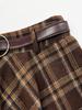 Women's Coffee Plaid A-line High-Waisted Retro Wrap Skirt