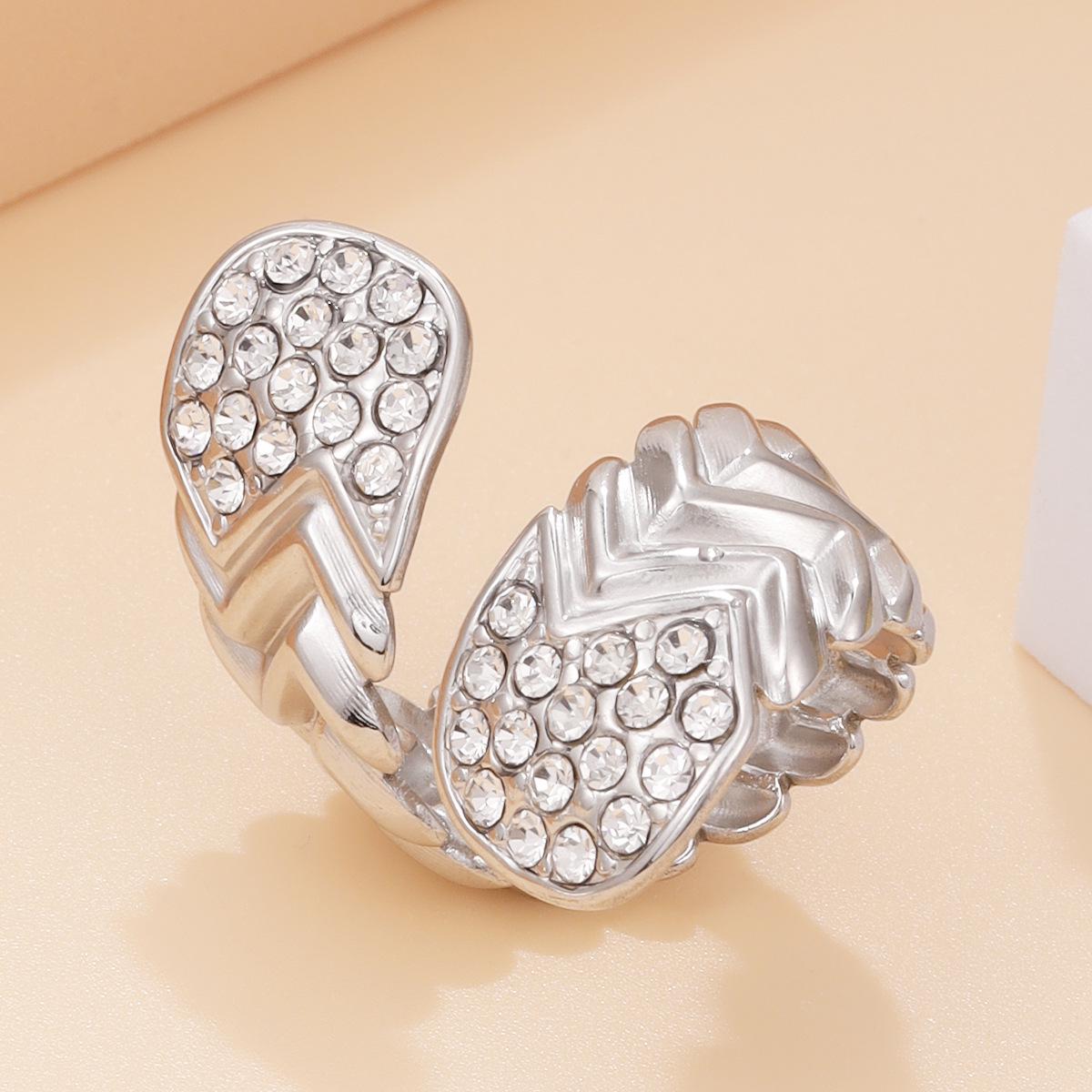 Women s 18K Gold Rhinestone Geometric Stainless Steel Ring