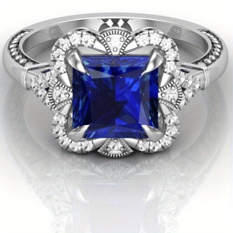 1Pc Fashionable Multi-functional Ring Set with Square Sapphire Synthetic Zircon