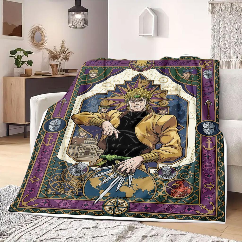 JOJO New 2D Print Flannel Blanket, Anime Graphic for Sofa Bed, Cozy Travel Picnic Essentials Wrap_LIAN