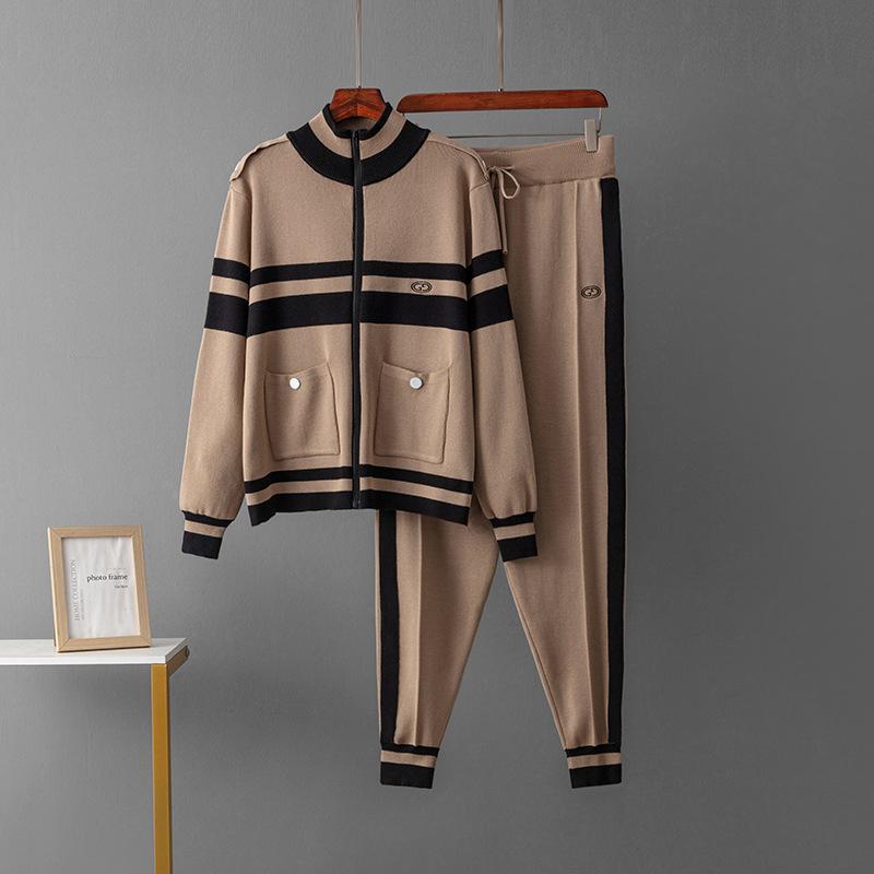 Women's New Knitted Jacket Straight Elastic Pants Foreign Fashion Two-piece Suit
