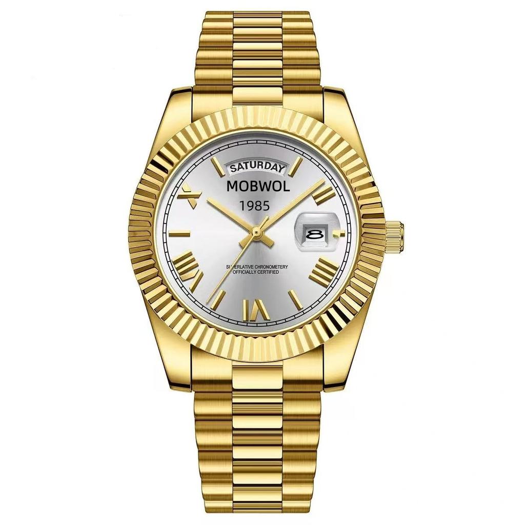 MOBWOL Men Quartz Watch Miyota Movement Calendar Week Waterproof Stainless Steel Band Luxury Business Fashion Male Wristwatch