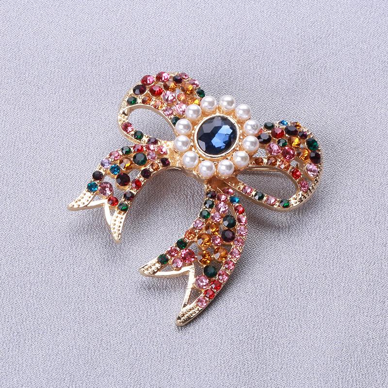 Voguish Fashionable Rhinestone Bow Brooches Female Sweet Adorable Anti Slip Buckle Versatile Accessories Available In Four ColorsFashion Jewelry