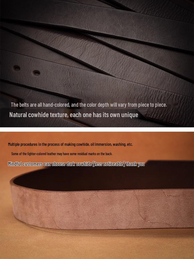Men's Washable Genuine Leather Belt, Top Grain Cowhide, 3.8cm