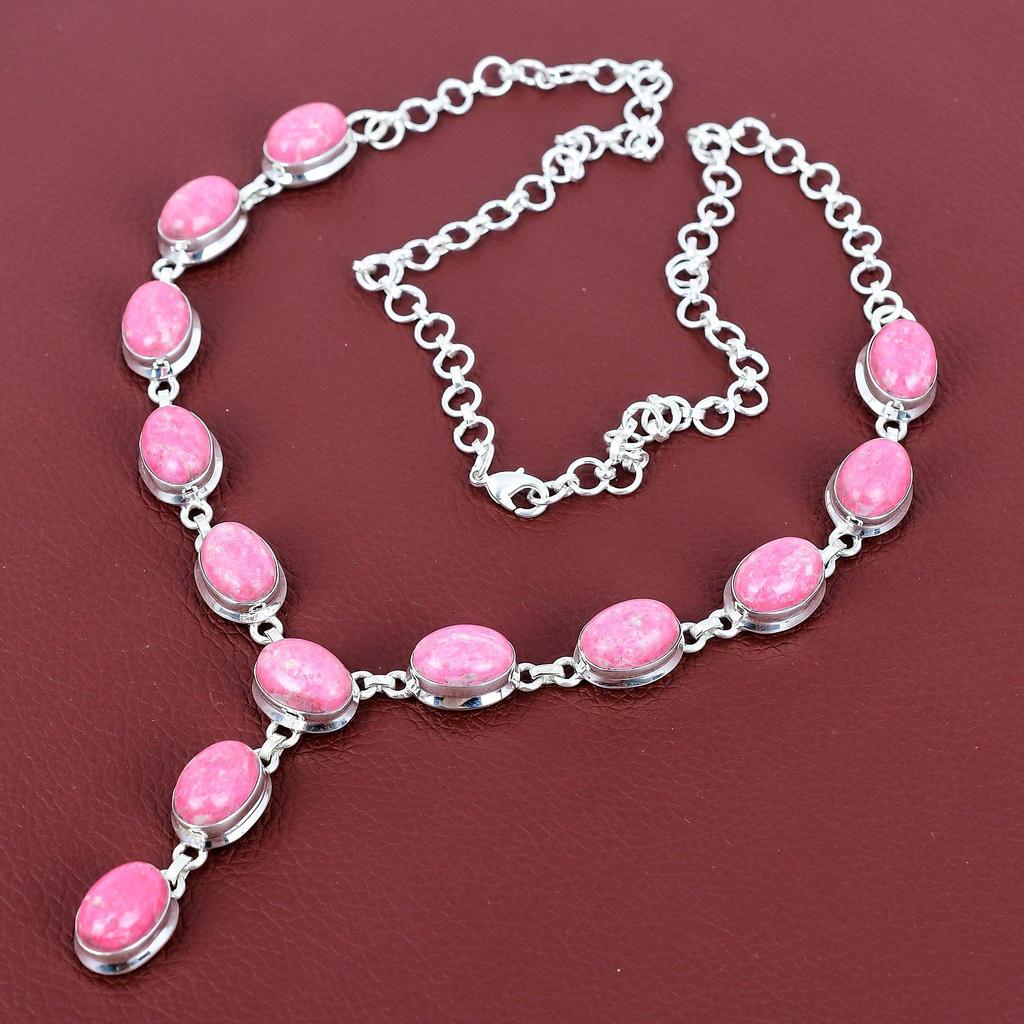 Thulite Necklace Genuine Gemstone Necklace Handmade Jewelry 925 Sterling Silver Necklace Adjustable Chain Necklace Silver Jewelry for Gifts