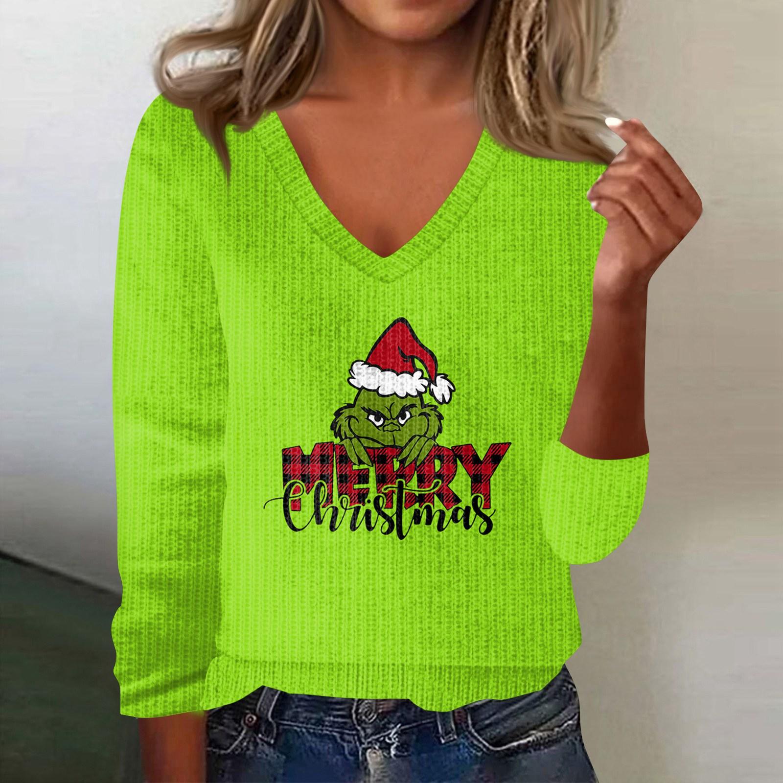 

Женский милый свитер вязаный модный повседневный с V-образным вырезом длинным рукавом уютный с принтом топ L