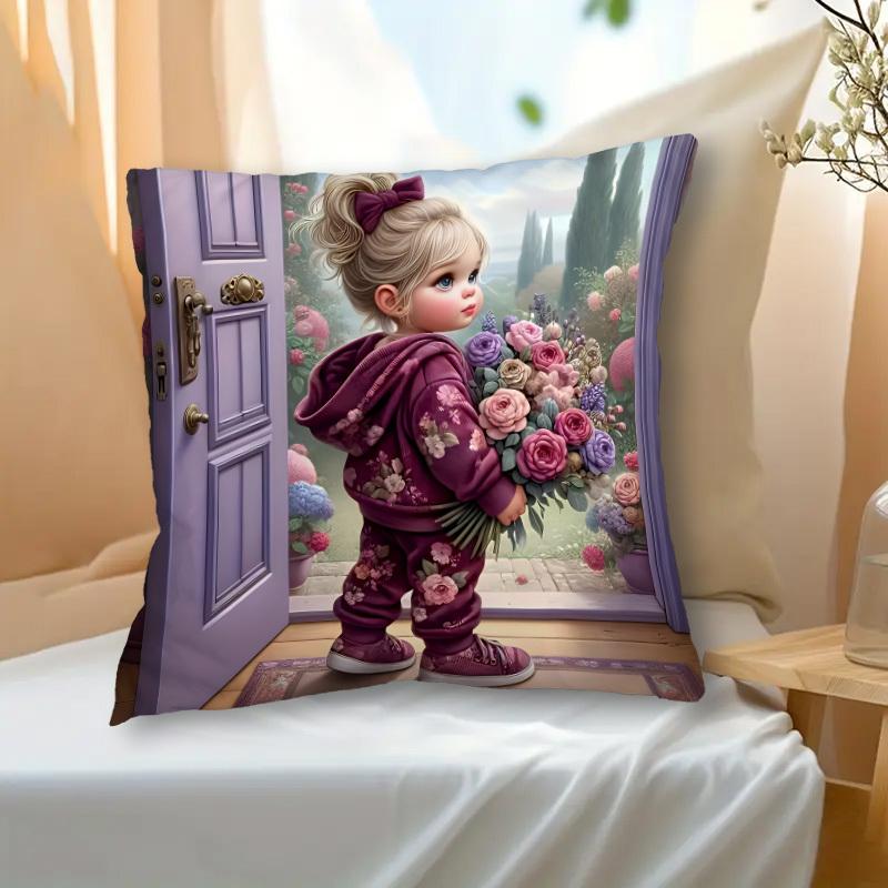 Short Plush Material pillowcaseWhimsical CharacterPrinted Pillowcases for Cozy Decor Sofa Seat Mattress Coverhome Decoration
