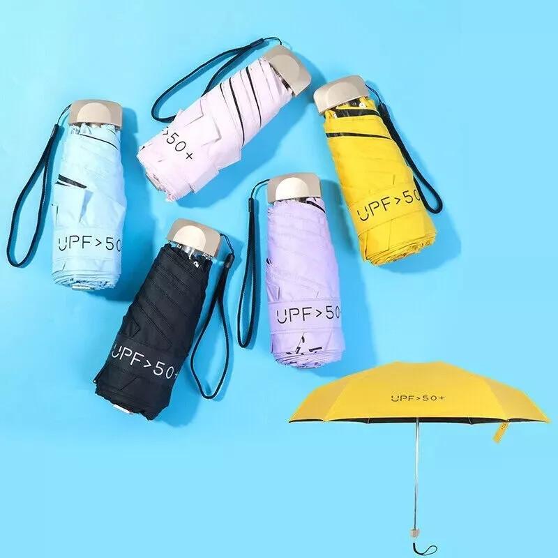 Mini Compact Pocket Umbrella Sun Anti Uv 5 Fold Rain Windproof Portable Travel