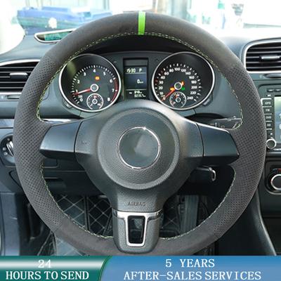 Customized Car Steering Wheel Cover Suede Leather Braid Car Accessories For Volkswagen Golf 6 Mk6 Polo MK5 2010 2011 2012