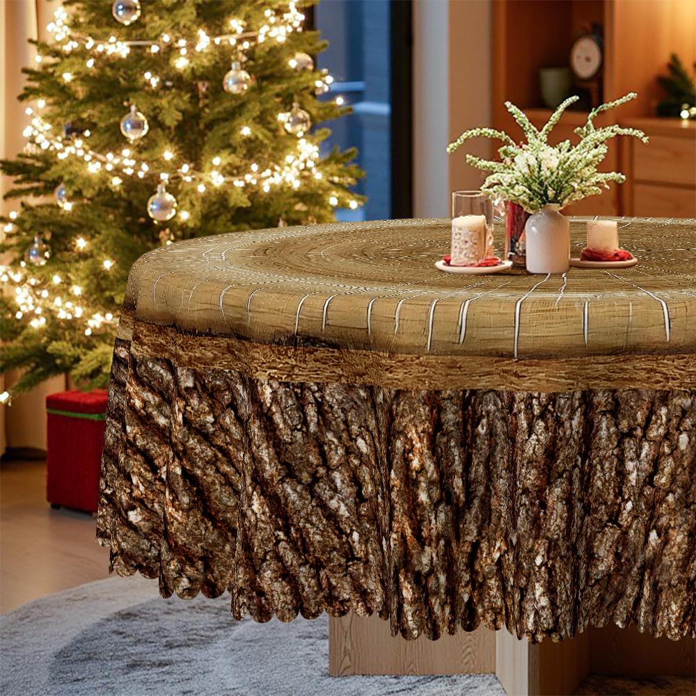 Log, Rectangle/Round Table Cloth, Natural Wood Grain Tree Tumor Retro Pattern, Table Decorative Cloth