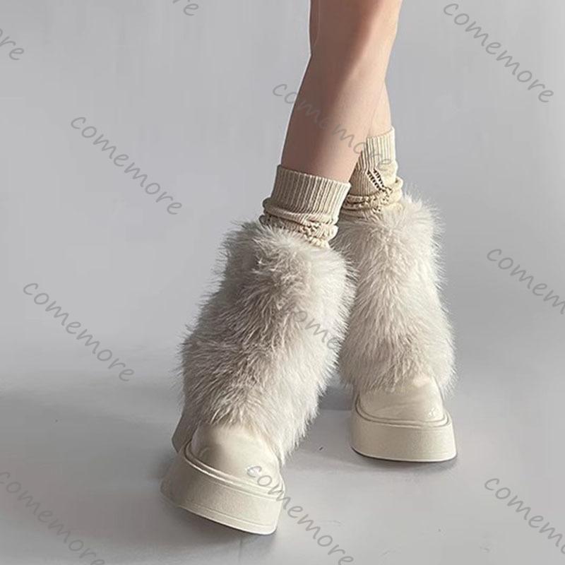 Fashion Comemore Fashion Warm Short Boots Thick Bottom Winter Velvet Fur Snow Boots for Women Chunky High Heels Female Platform Botines
