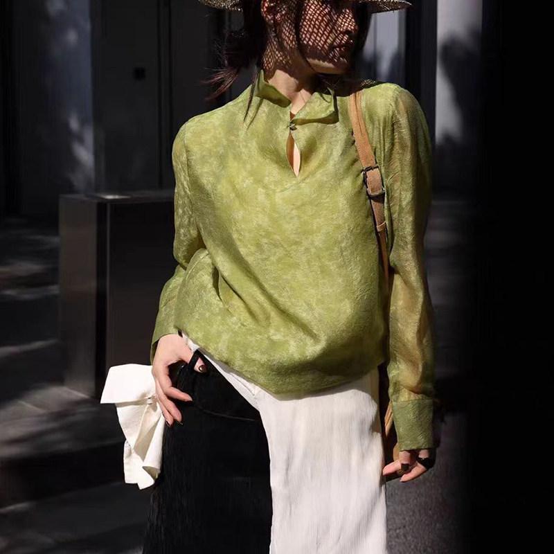 New Chinese Style Stand Collar Long Sleeve Women's Shirt - Slimming, Elegant Spring Fashion 2026.