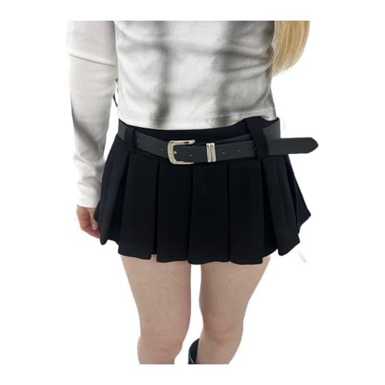 [Wego] Figments Women s Belted Double Waist Pleated Mini Skirt Skirt Pants