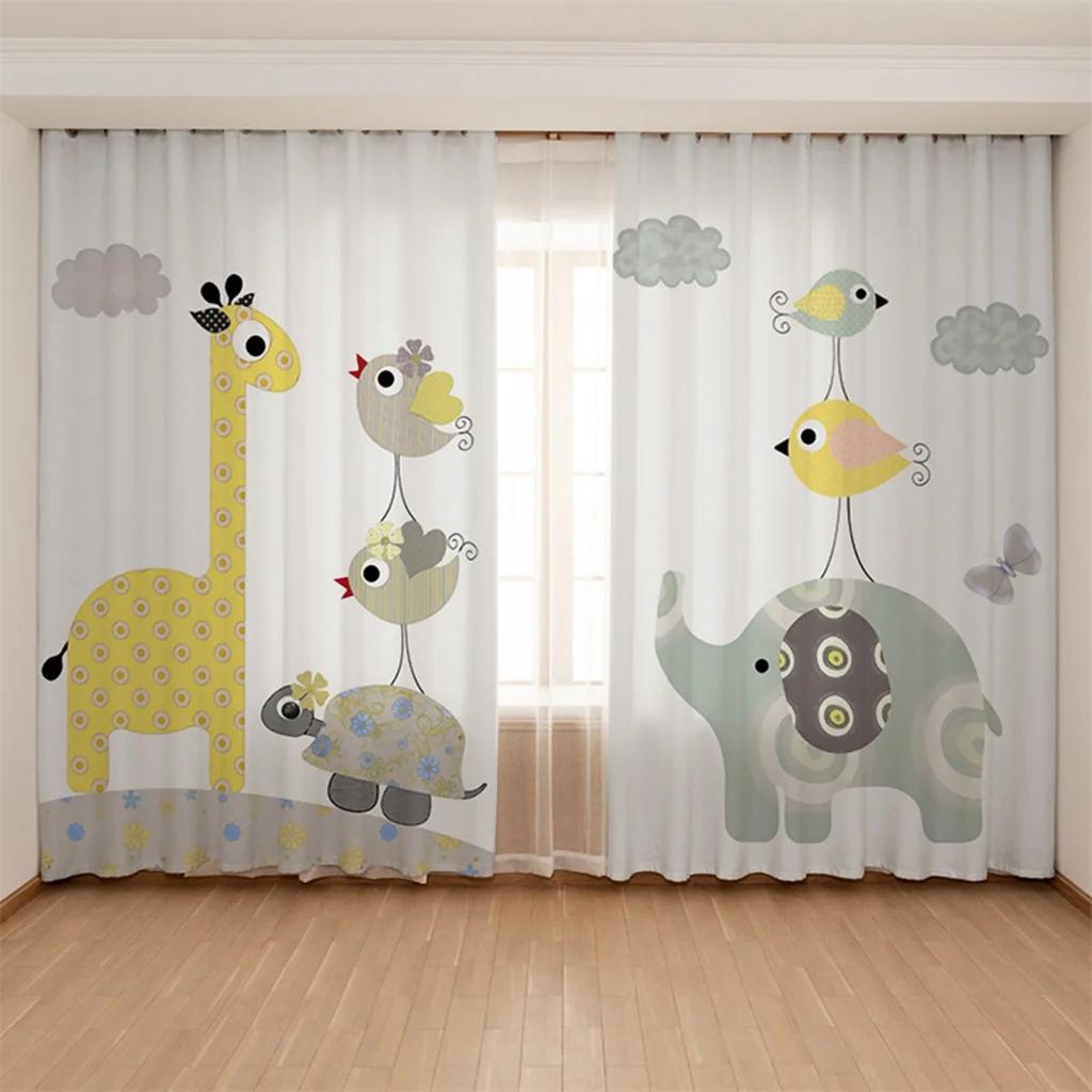 New Cheap Cartoon Elephant Bird Giraffe Lion Zoo Digital Printed Curtain for Blinds Windows Bedroom Living Room Kitchen