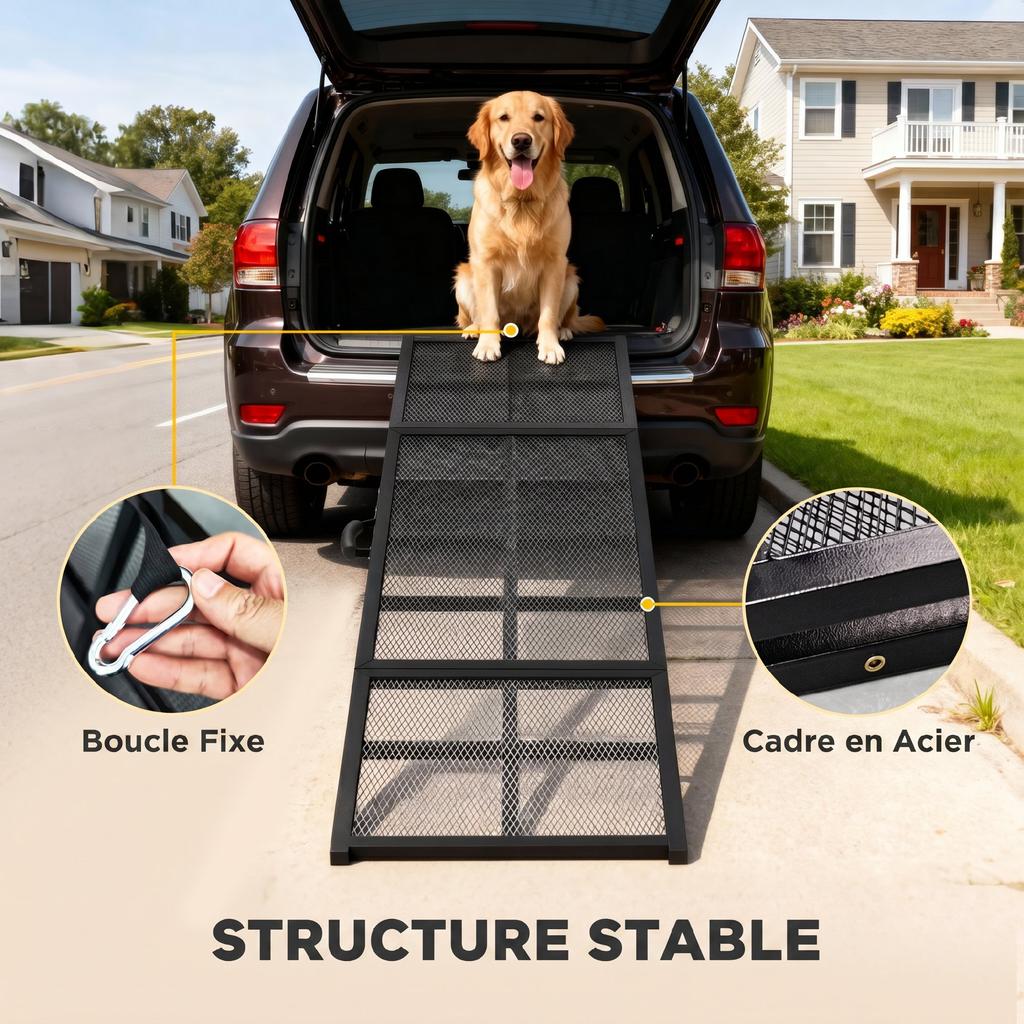 Folding Dog Ramp, Steel, Non-Slip Surface, Load 180 kg, 191 x 50 x 4 cm, Black