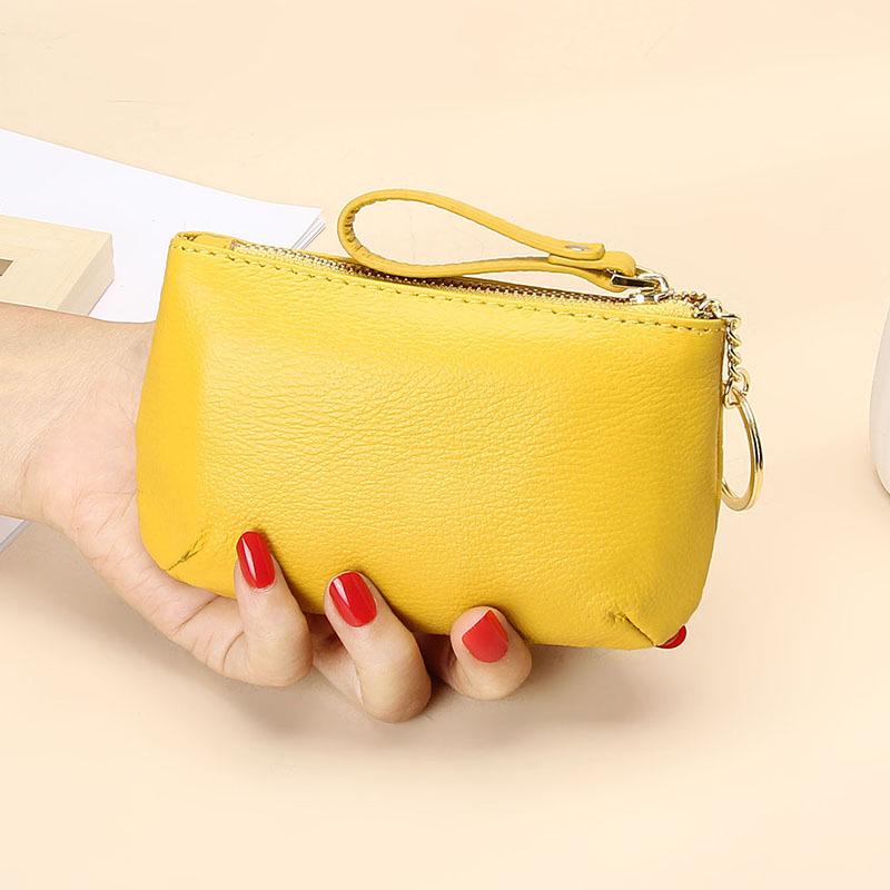 Soft Cowhide Zipper Keychain Wallet - Genuine Leather Coin Purse for Women