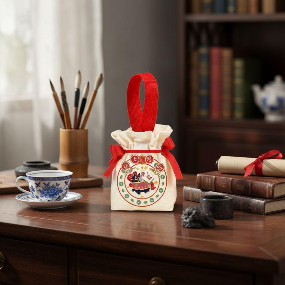 Canvas 2026 New Year Gift Bag Chinese Style Wedding Candy Bag Drawstring Bag New Year Celebration