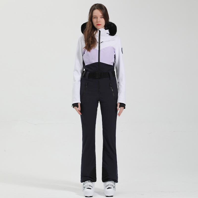 Women's Slim-Fit Windproof Double-Board Ski Suit: Thickened, Warm, Waterproof, and One-Piece Design for Outdoor Sports.