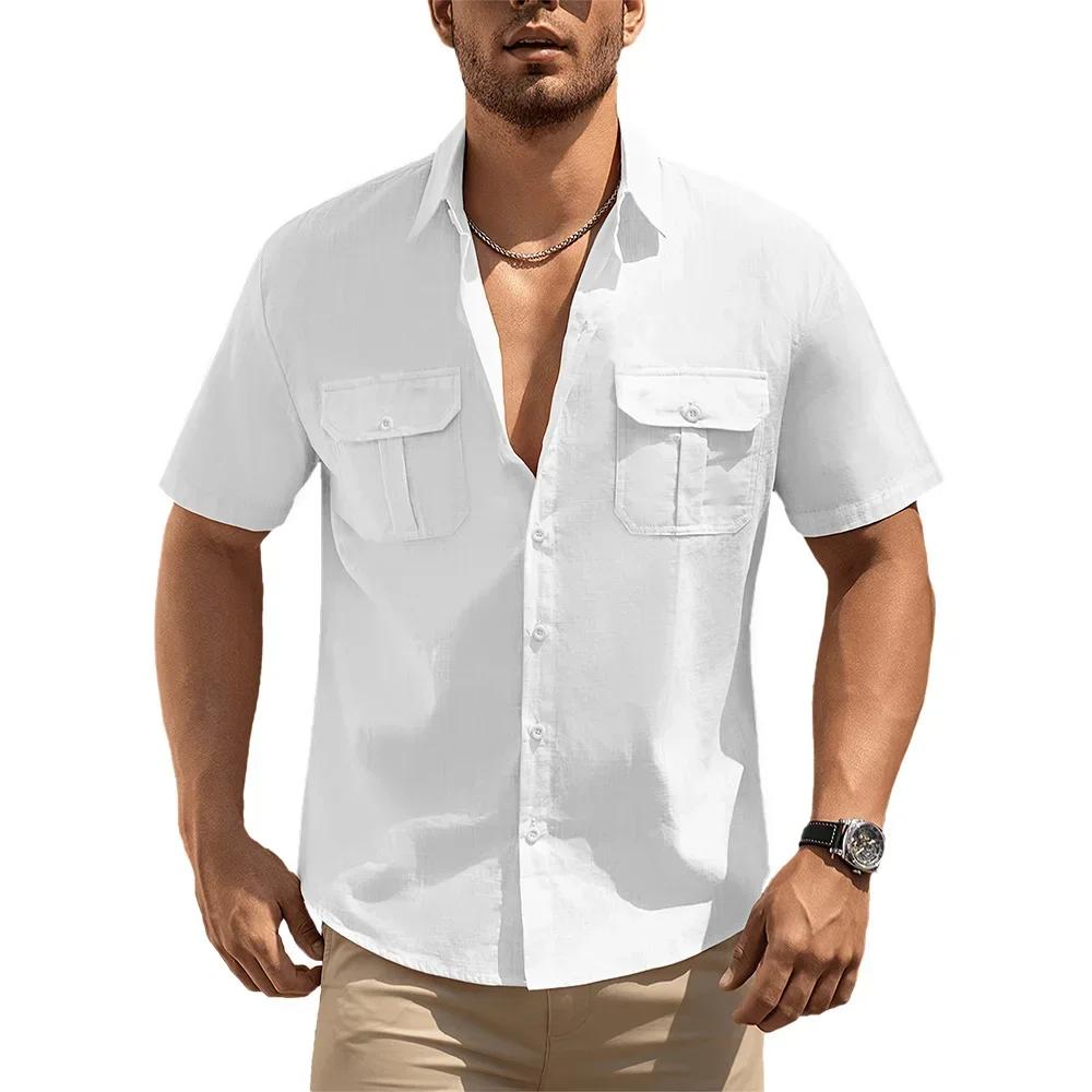 Summer Short Sleeve Shirt Double Pocket Cago Shirt Stylish Trendy Streetwear Casual Lightweight Button Up