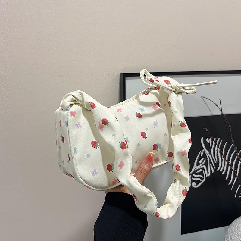 Trendy Sweet Cherry Butterfly Strawberry Print Shoulder Bag Girly Retractable Strap Handbag Armpit Bag Women Commuter Bags Gifts