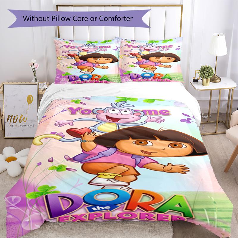 Dora Explorer Customize Your Name Bedding Set Breathable Duvet Cover with Pillowcases Home Decoration Birthday Gift