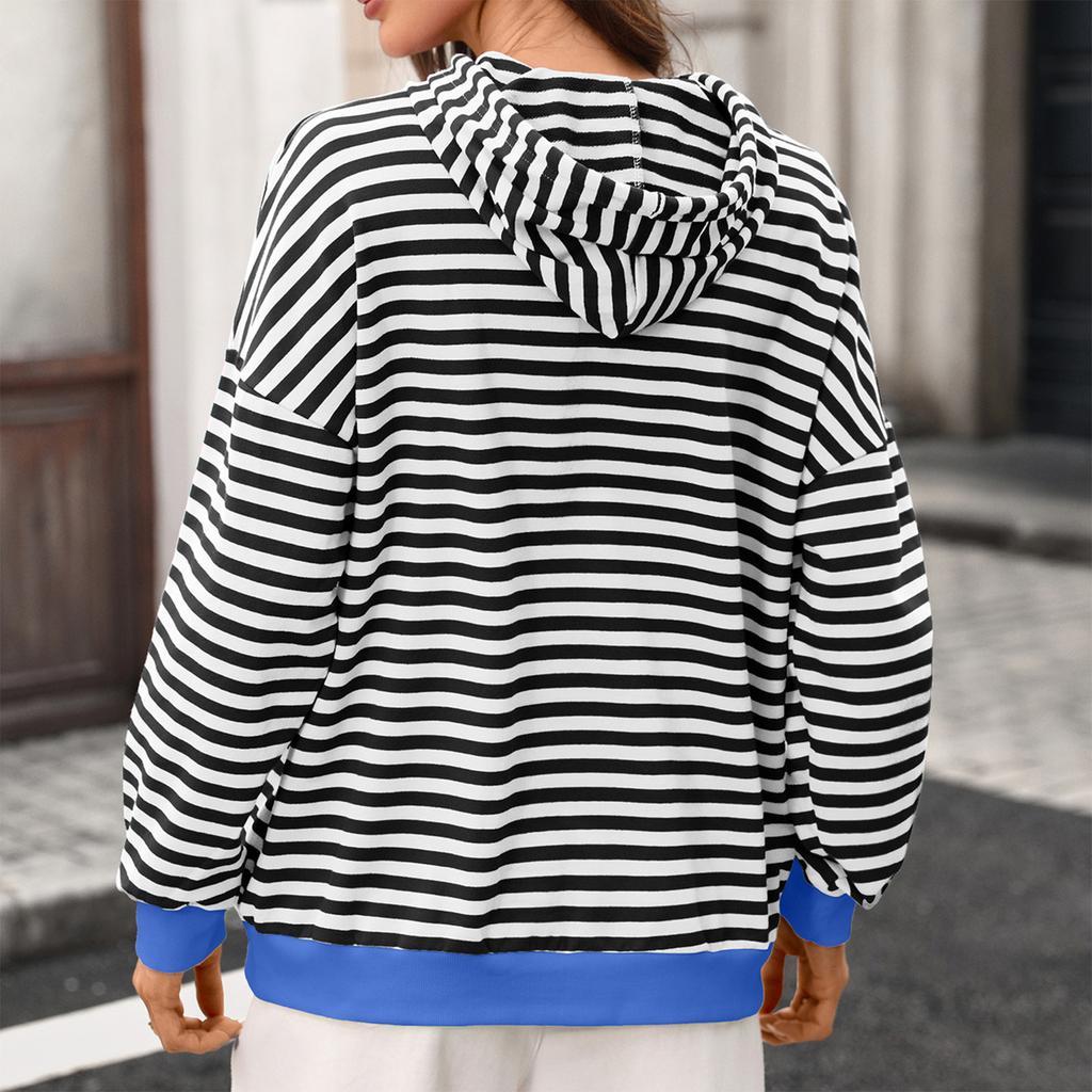 Women's Fashion Striped Long Sleeve Hoodie, Loose Fit Pullover for Casual Daily Wear