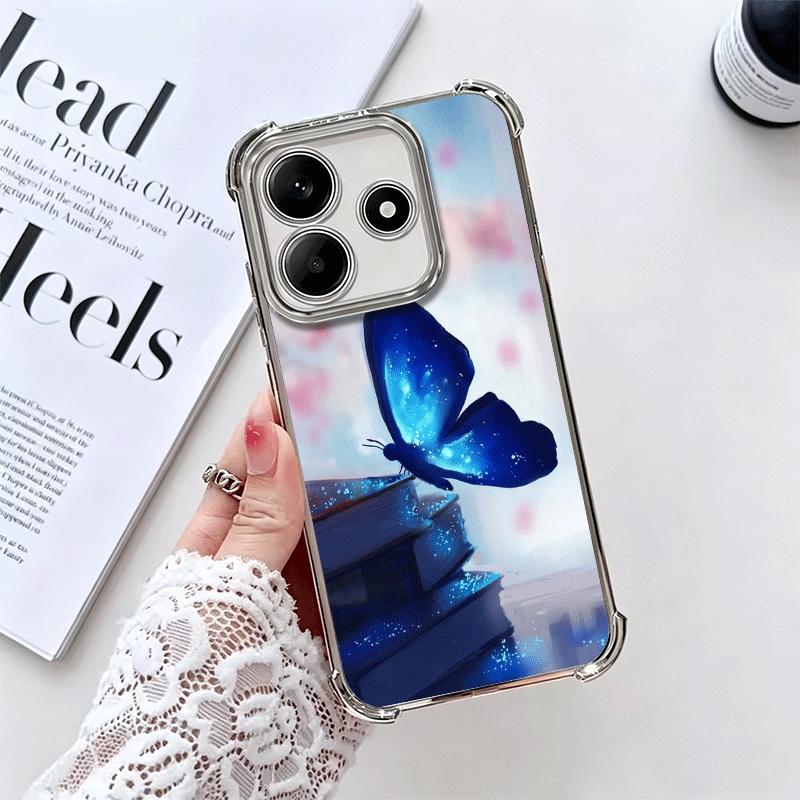 Blue Butterfly Aesthetics Plating Phone Case For Xiaomi Redmi Note 14 15 Pro Plus 13 12 11 11S 11T 10 9S 9 5G Anti-Fall Airabag Redmi Note 11T 5G