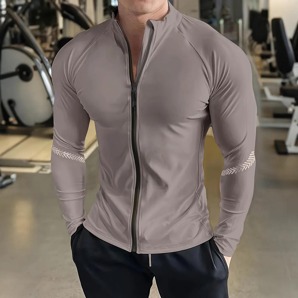 Men's Breathable Stretch Fit Long Sleeve Jacket Men's Sports Fitness Quick Dry Jacket