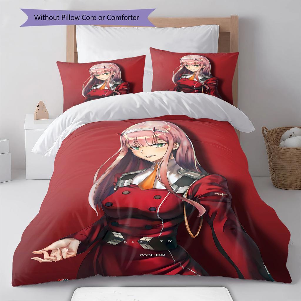 DARLING in the FRANXX Zero Two Pattern Bedding,Quilt Set Quilt Cover Pillowcase Home Birthday Gift (1 * duvet cover + 2 * pillowcase, without core)